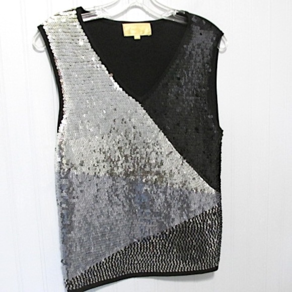 VTG Silver&Black Sequined Stretch Top, Size S/M - Picture 3 of 7